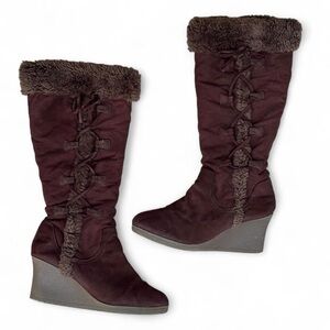 Cozy Brown Faux Fur Lined Wedge Boots